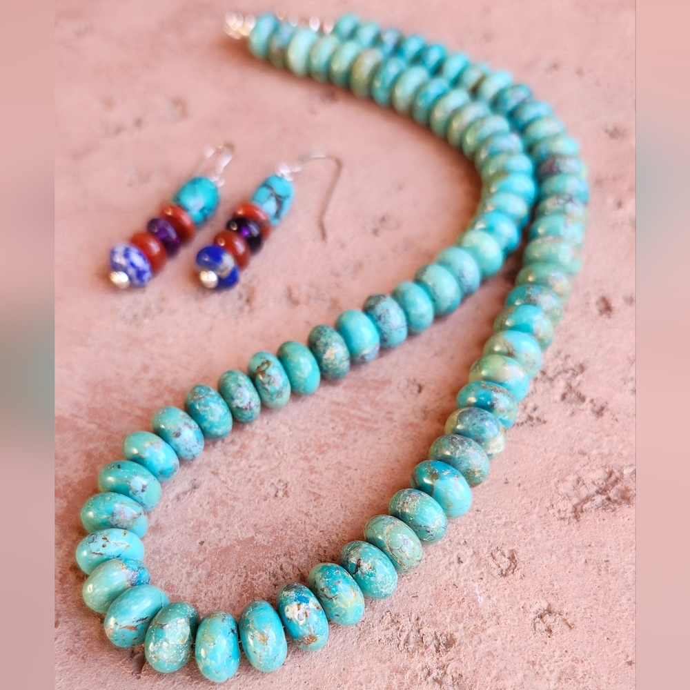Sterling Silver Genuine Turquoise Necklace Set - Picture 3 of 17